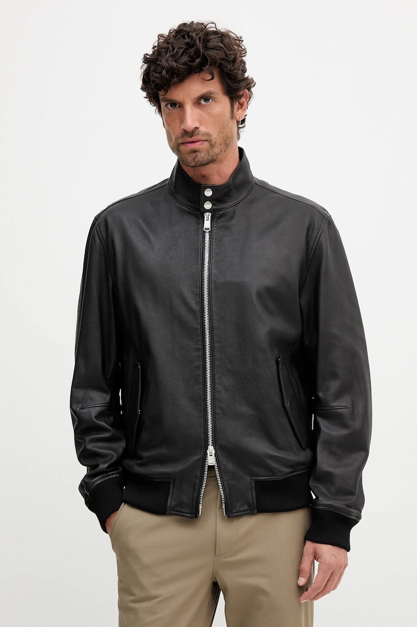 BOSS geacă de piele culoarea negru, de tranziție, 50543899