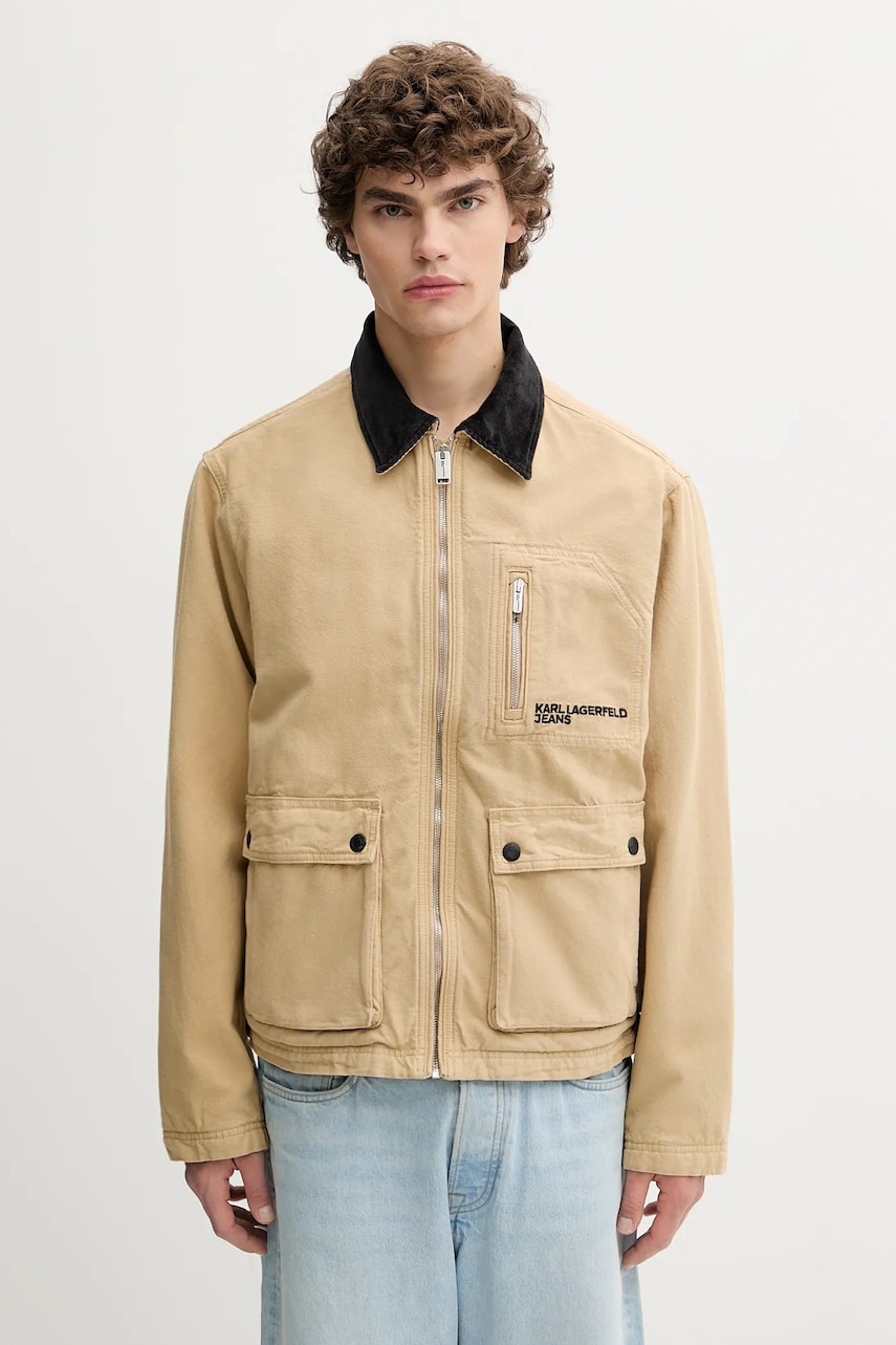 Levně Bavlněná bunda Karl Lagerfeld Jeans béžová barva, zimní, A3M14058