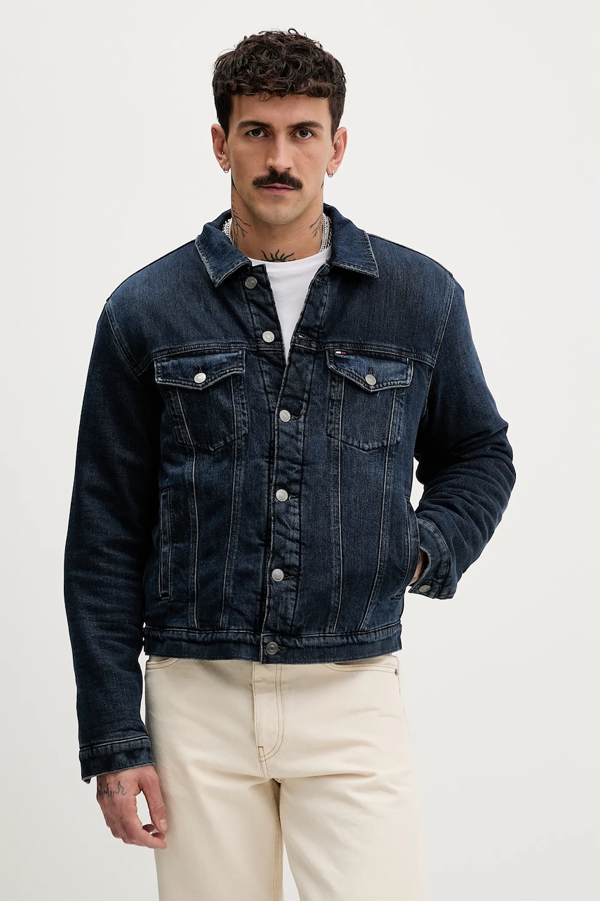 Tommy Jeans geacă jeans culoarea bleumarin, de tranziție, DM0DM21970