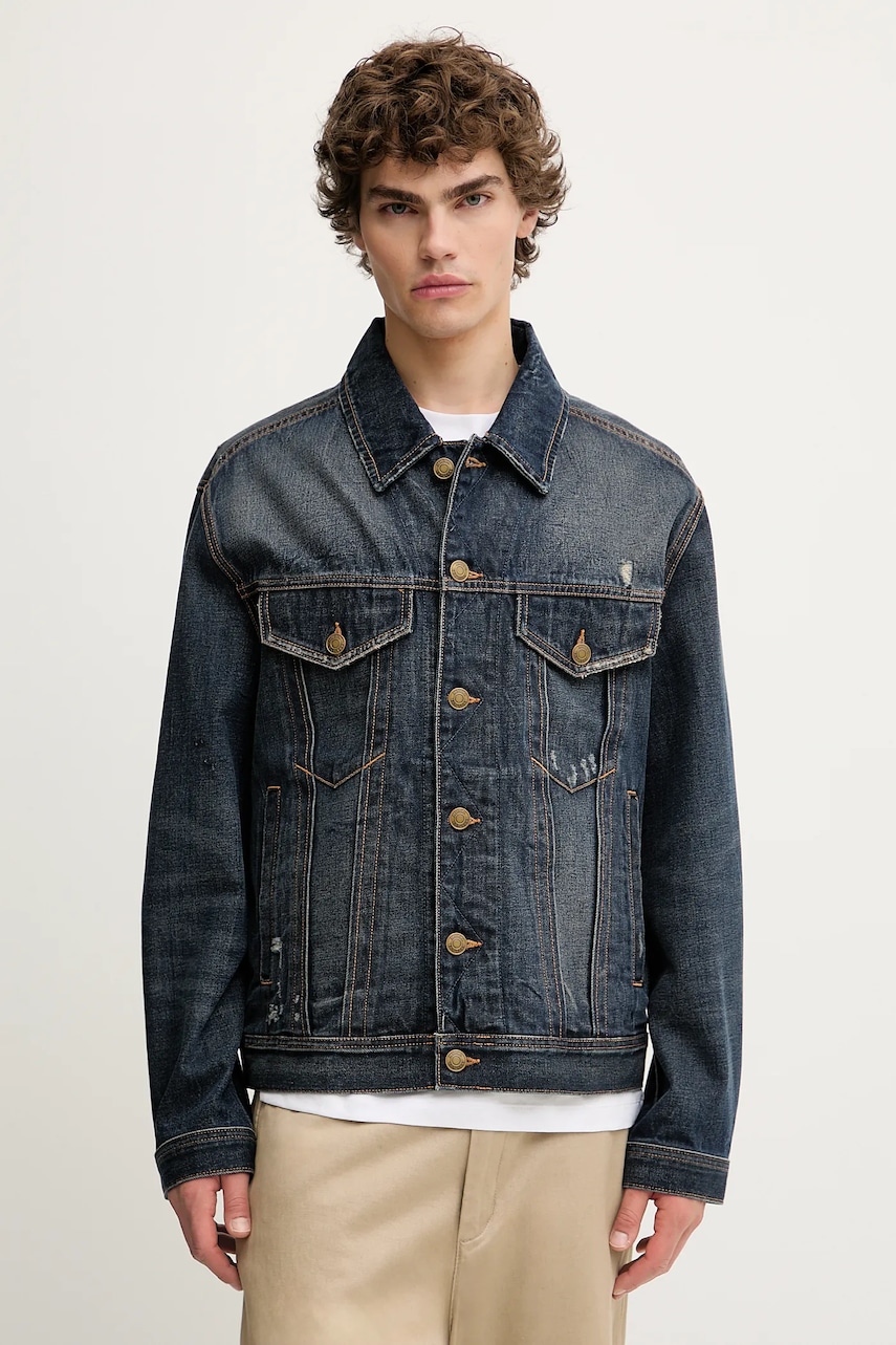 HUGO geacă jeans culoarea bleumarin, de tranziție, oversize, 50542904