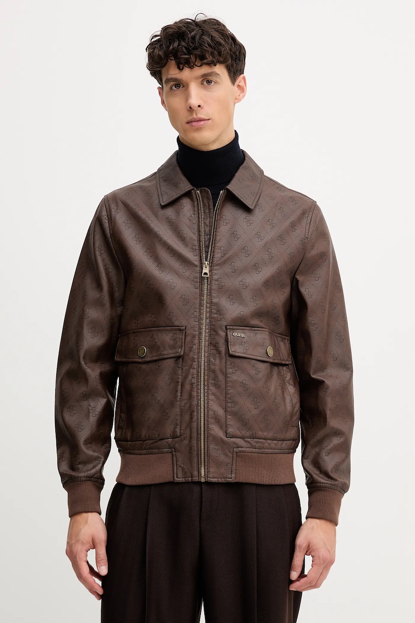 Bunda Guess hnědá barva, přechodná, M5YL01 WGUC0