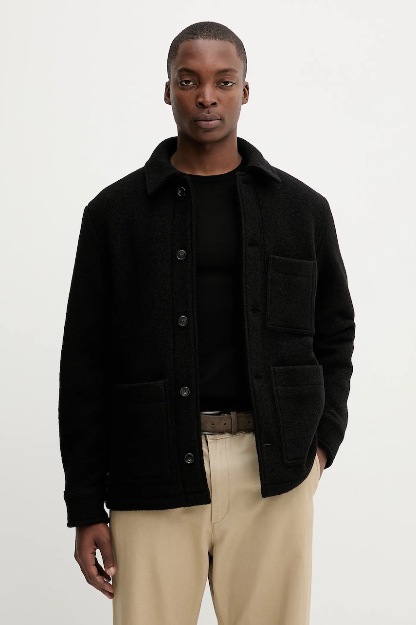 A.P.C. geacă de lână veste emile logo culoarea negru, de tranziție, WVBEH.H32029