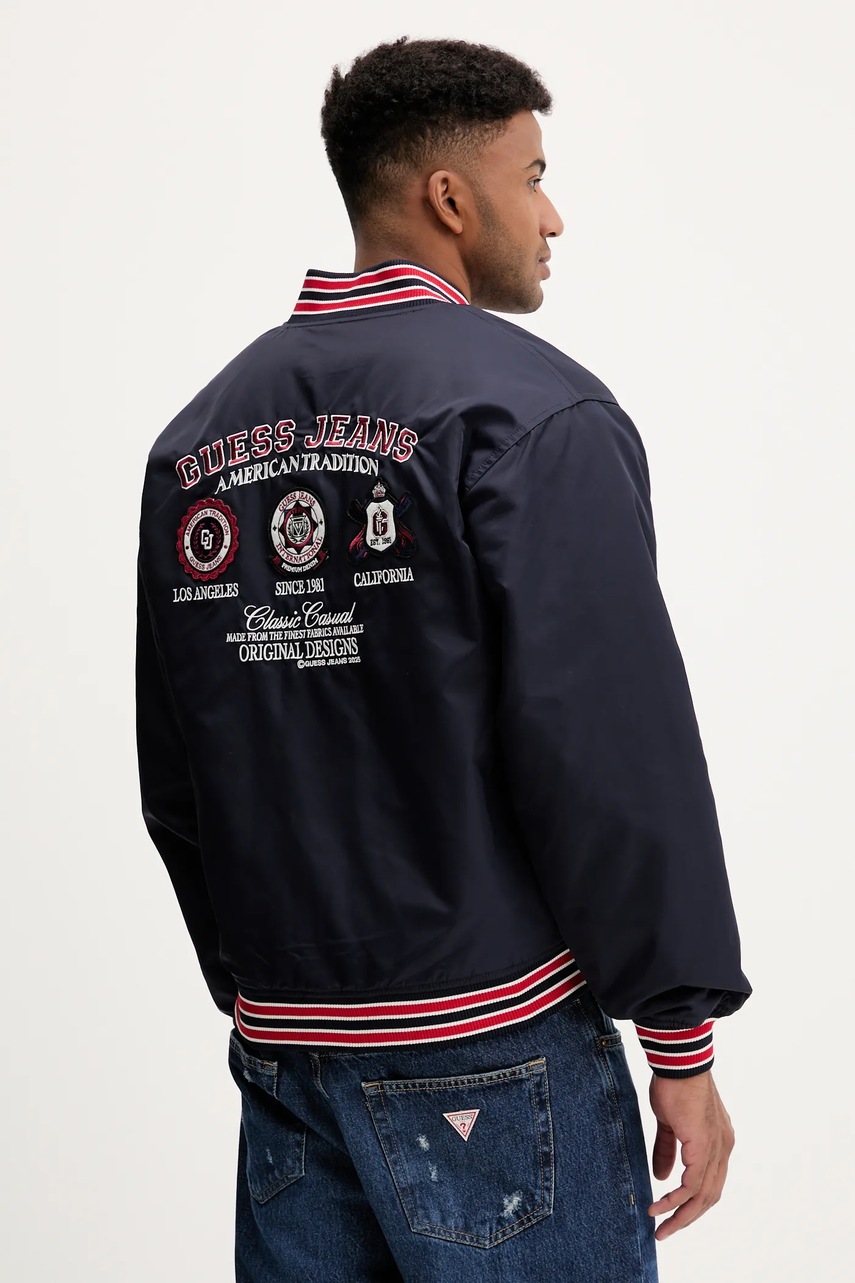 Μπουφάν bomber Guess Jeans χρώμα: ναυτικό μπλε, M5YL15 WHAA2 φωτογραφία