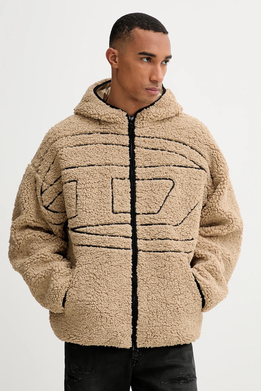 Diesel hanorac fleece S-ZAT culoarea bej, cu glugă, cu imprimeu, A18947.0KIBT