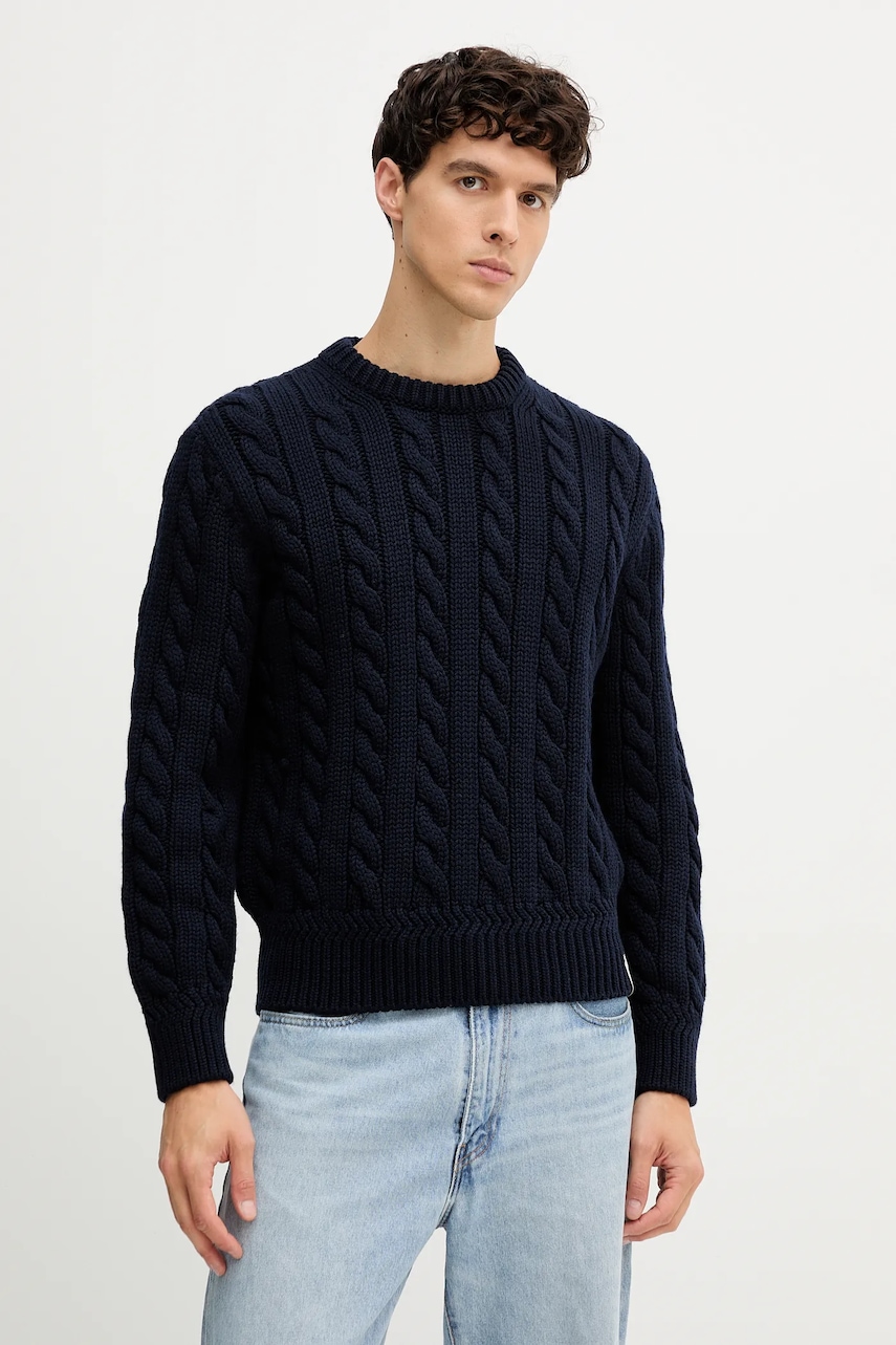 Bally pulover de lână culoarea bleumarin, călduros, MKN07V