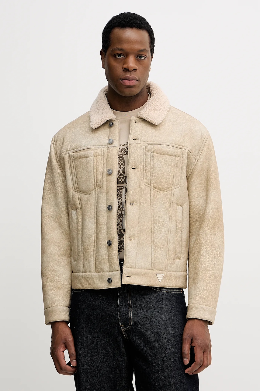 Bunda Guess ANDY béžová barva, přechodná, M5BL0I W2500