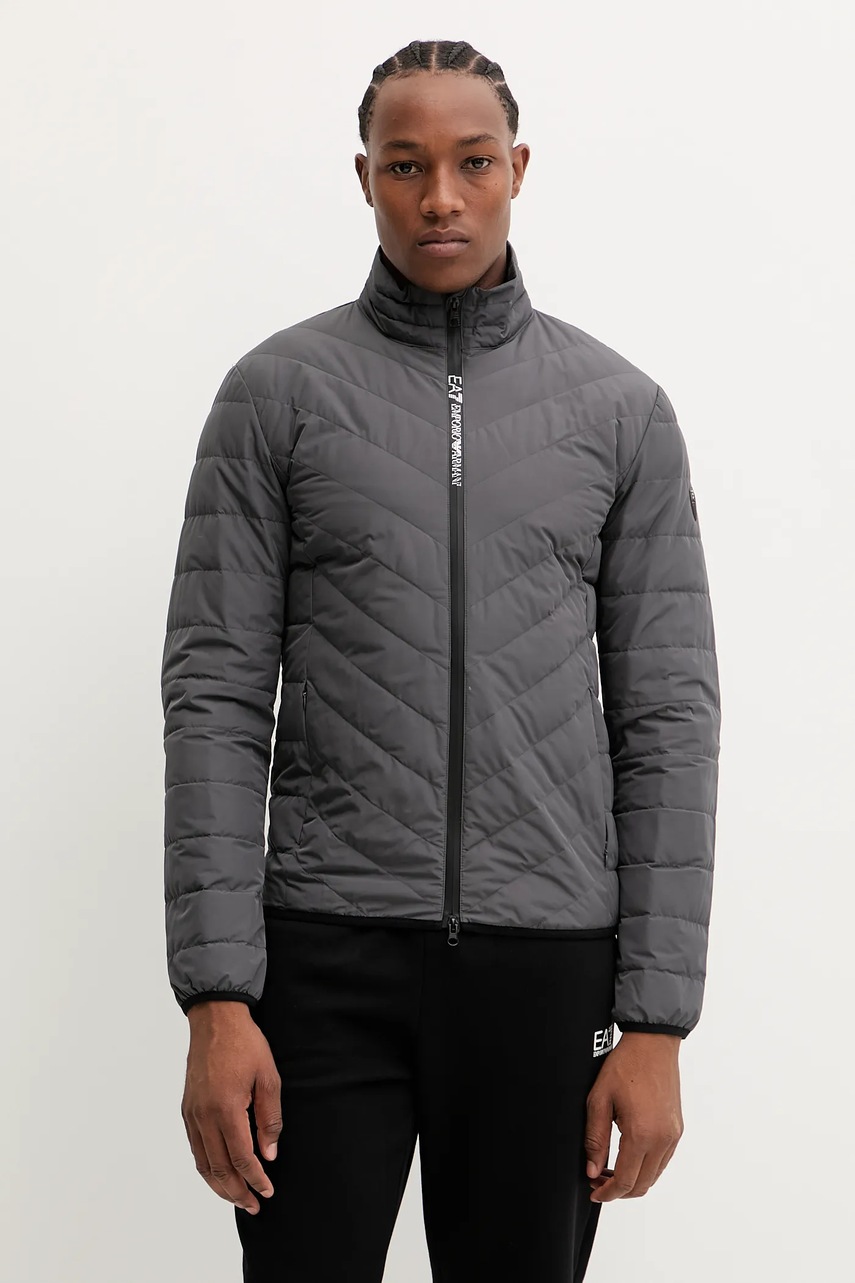 EA7 Emporio Armani geacă de puf culoarea gri, de tranziție, PNE1Z.8NPB13