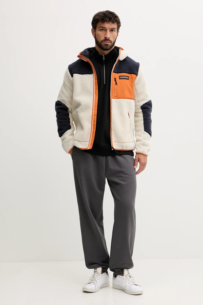 Флисовая кофта Napapijri Yupik 3 цвет бежевый с капюшоном узор NP0A4GNSMM91