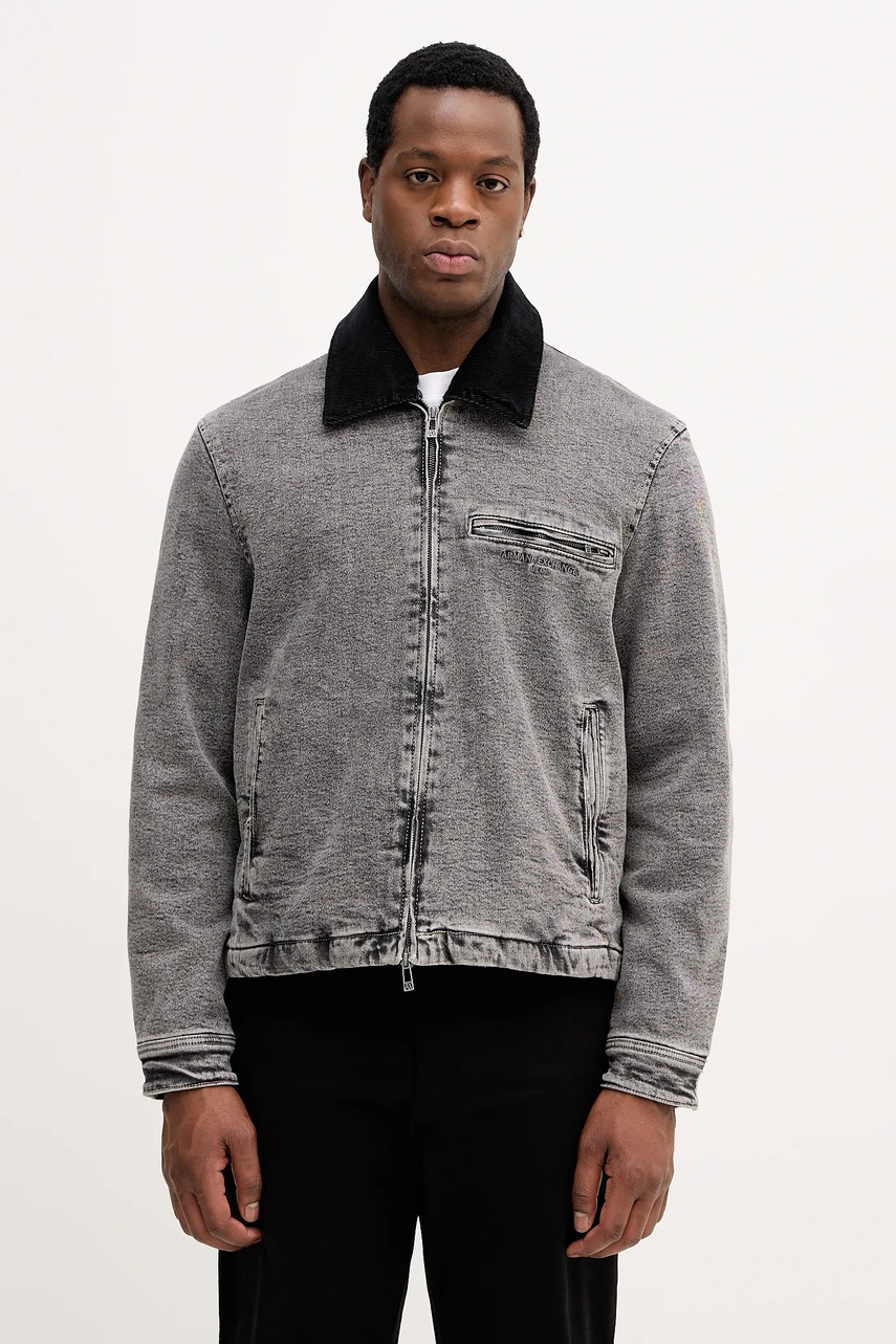 Armani Exchange geaca jeans culoarea gri, de tranzitie, XM001918 AF18827