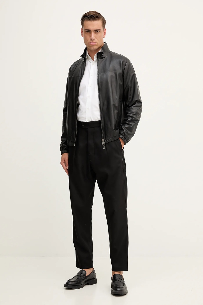 Кожаная куртка Emporio Armani цвет чёрный переходная 01R55P 01P54