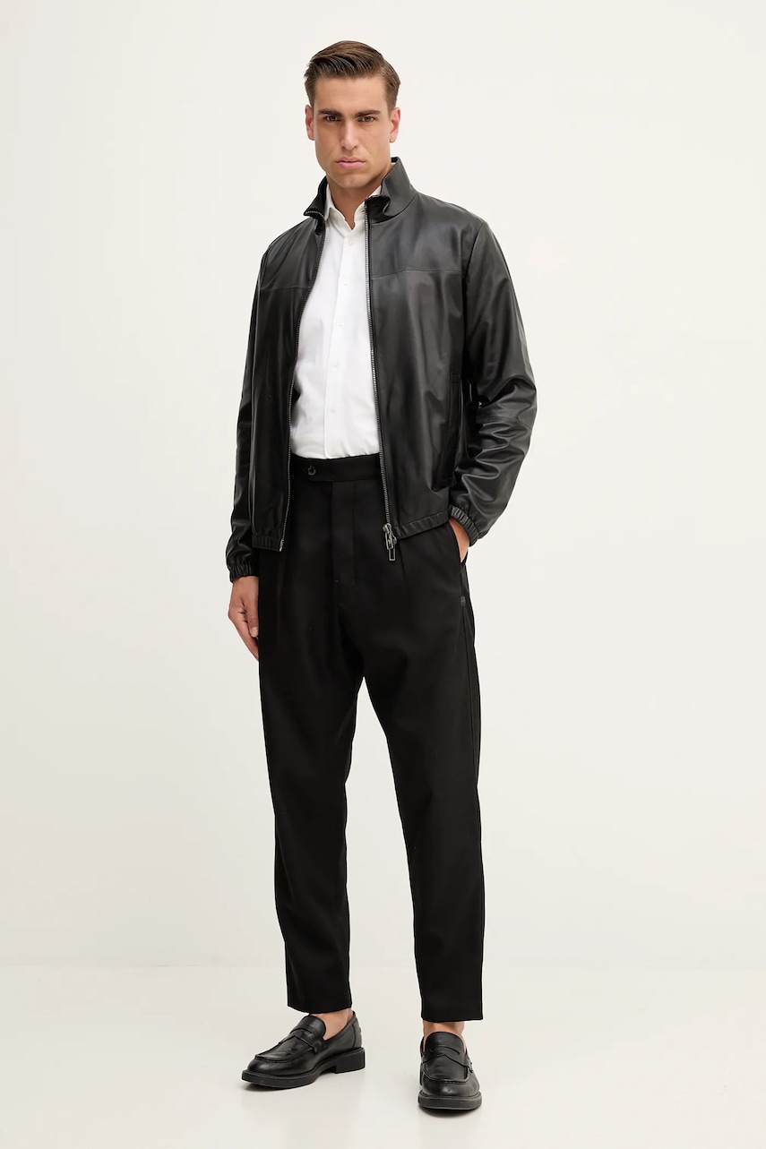 Кожаная куртка Emporio Armani цвет чёрный переходная 01R55P 01P54 Кожаная куртка Emporio Armani цвет чёрный переходная 01R55P 01P54
