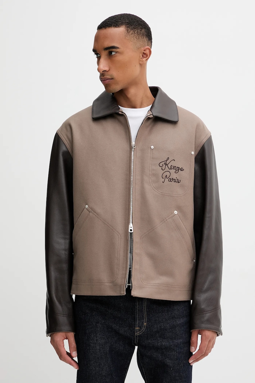 Kenzo jachetă de lână culoarea maro, de tranziție, FF68BL1519OH