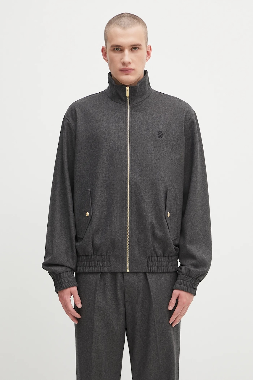 Drôle de Monsieur geacă de lână La Trackjacket Flanelle culoarea gri, de tranziție, H.JT234.WV008