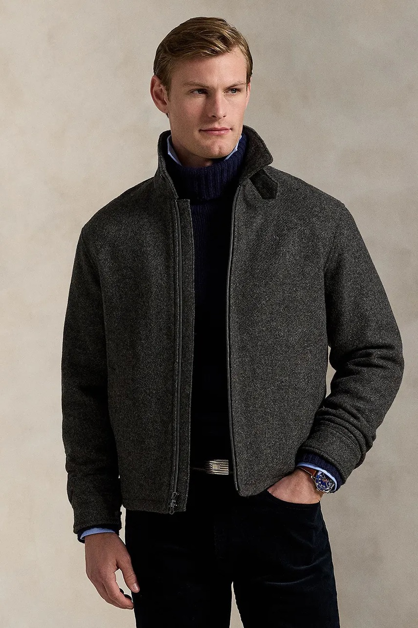 Levně Vlněná bunda Polo Ralph Lauren šedá barva, přechodná, 710969654
