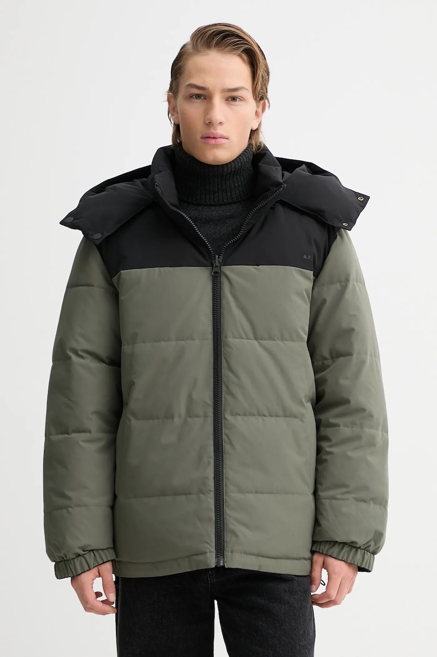 A.P.C. geacă cu două fețe Doudoune Sam culoarea verde, de iarnă, PSALJ.H30208