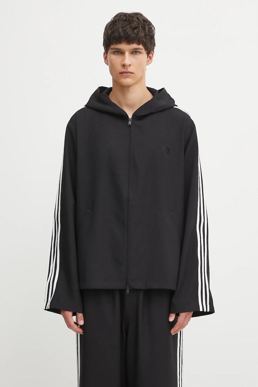 Y-3 bluză 3-Stripes culoarea negru, cu glugă, cu imprimeu, JW7354