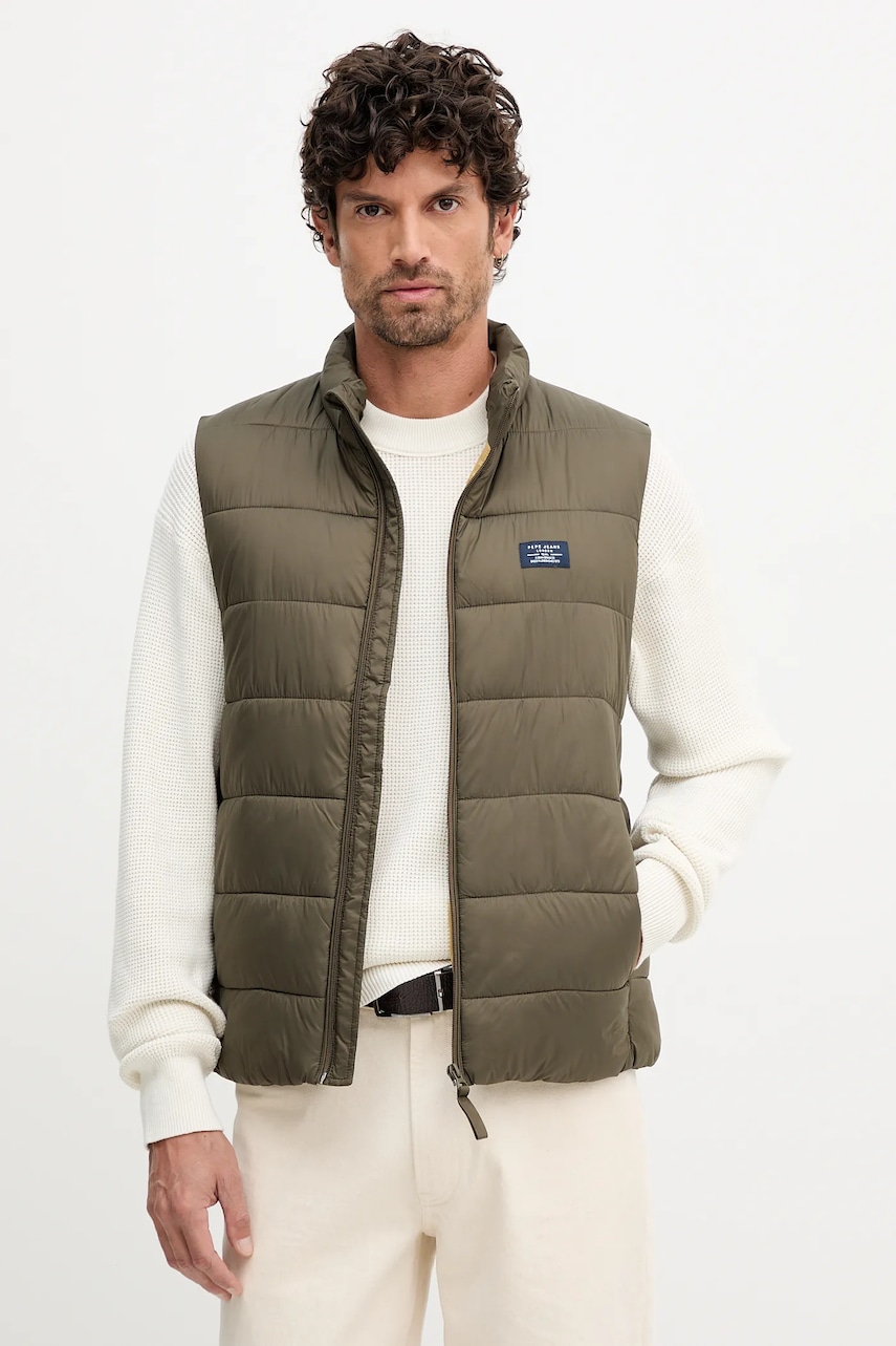 Pepe Jeans vestă culoarea verde, de tranziție, PM4027189 Pepe Jeans vestă culoarea verde, de tranziție, PM4027189