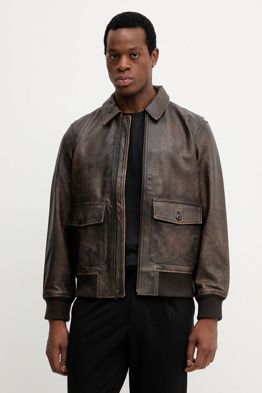 Levi's geaca de piele culoarea maro, de tranzitie, 003AU