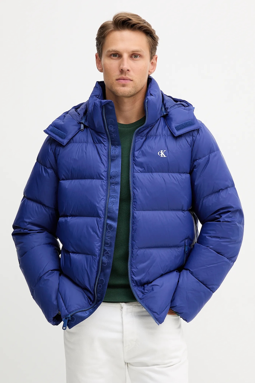 Levně Péřová bunda Calvin Klein Jeans modrá barva, zimní, LV04RC518G