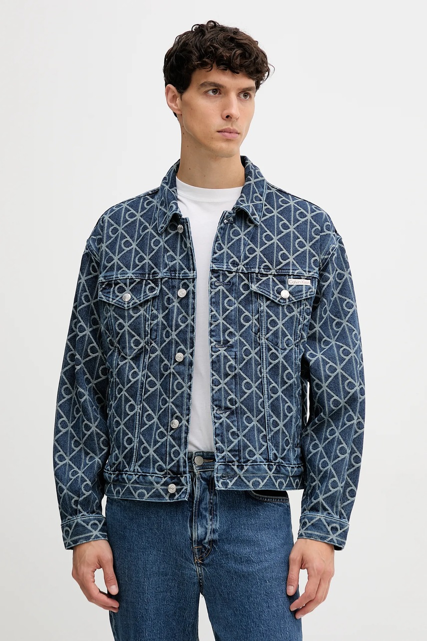 Levně Džínová bunda Calvin Klein Jeans modrá barva, přechodná, oversize, LV04RD767G