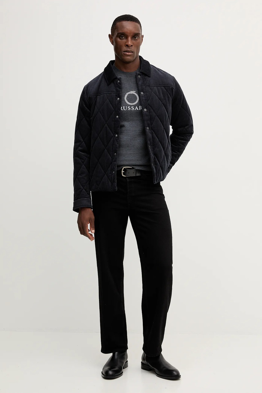 Вельветовая куртка Trussardi цвет синий демисезонная 8030M000013N