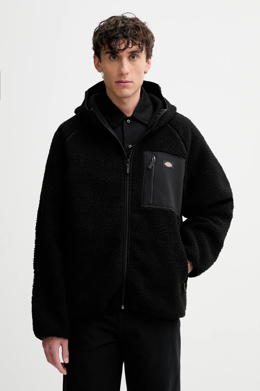 Dickies hanorac fleece culoarea negru, cu glugă, uni, DK0A87NV