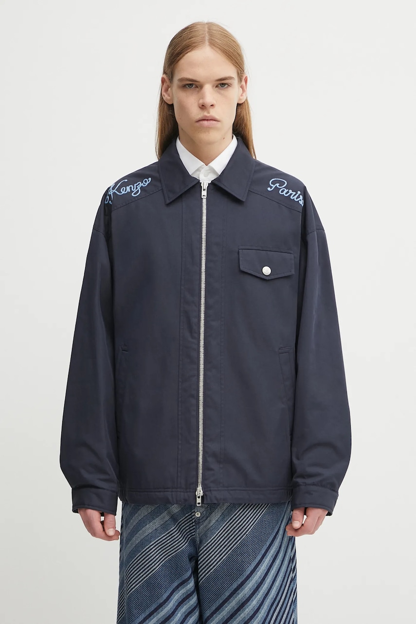 Kenzo geacă Chainstitch Coach culoarea bleumarin, de tranziție, FF65BL0659OI
