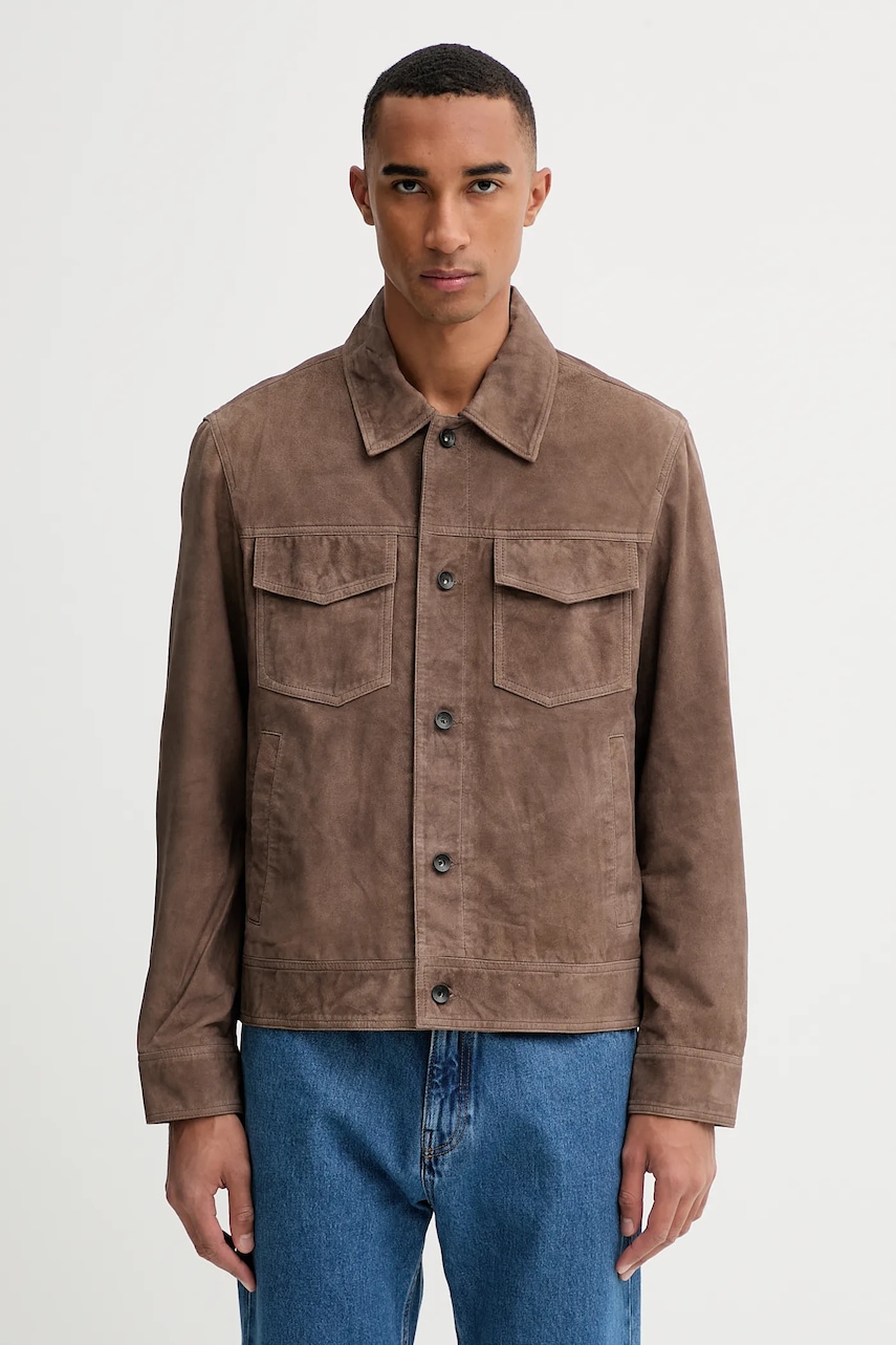 Rag & Bone jachetă de piele întoarsă culoare maro, de tranziție RV7525F0MLT