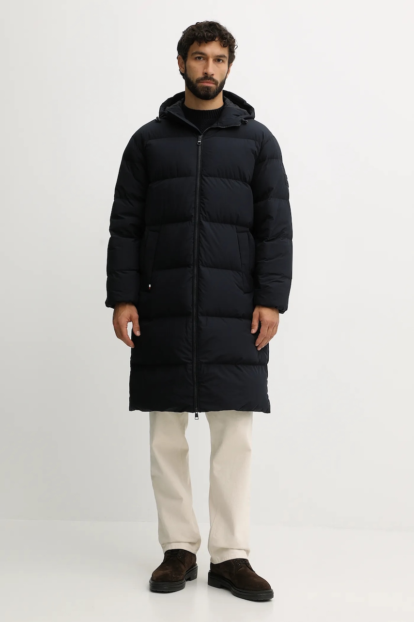 Péřová bunda Tommy Hilfiger tmavomodrá barva, zimní, MW0MW40628