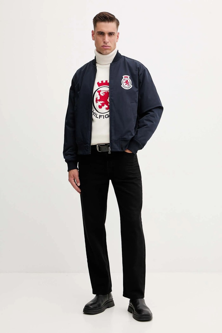 Куртка-бомбер Tommy Hilfiger цвет синий демисезонная oversize MW0MW41083