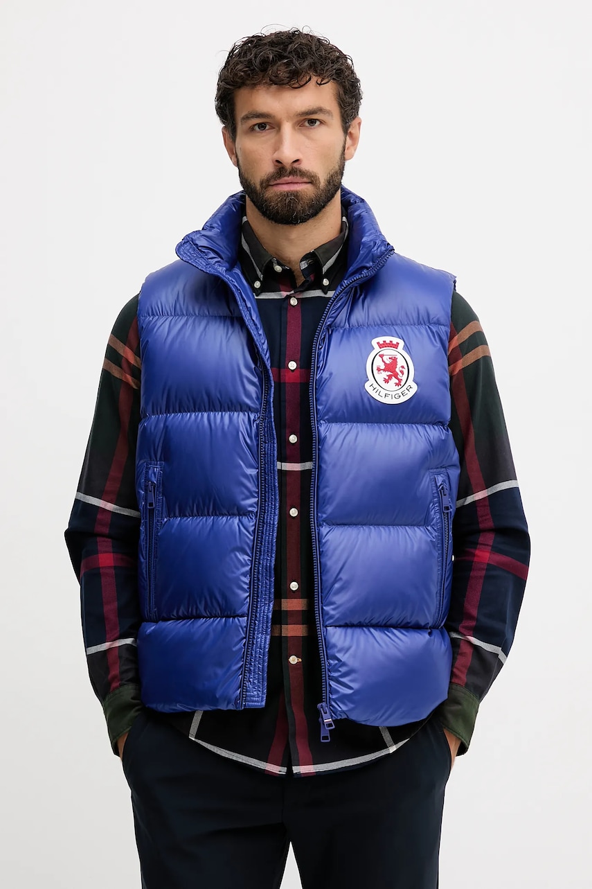 Levně Péřová vesta Tommy Hilfiger modrá barva, zimní, MW0MW41514