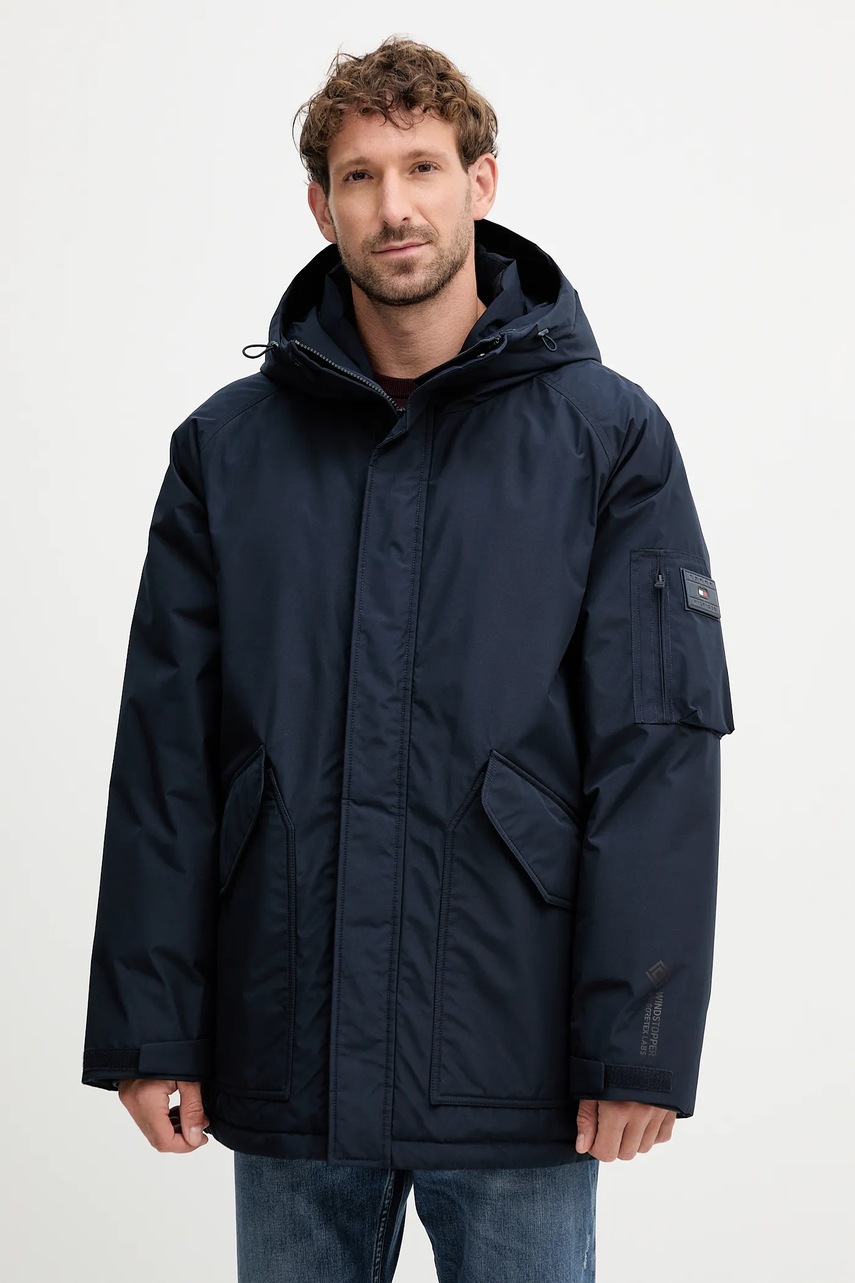 Levně Péřová bunda Tommy Hilfiger tmavomodrá barva, zimní, MW0MW40627