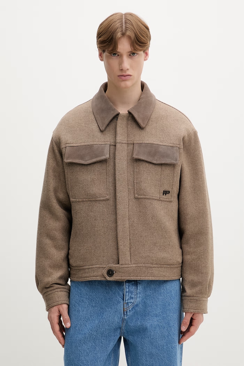 Filling Pieces μπουφάν ανδρικό με μαλλί Box Varsity 422560501227 μπεζ