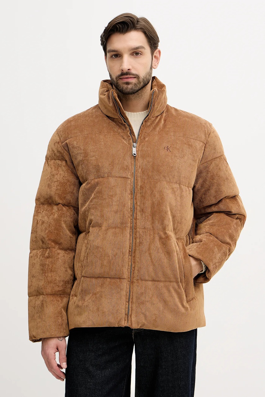 Bunda Calvin Klein Jeans hnědá barva, zimní, LV04RD501G