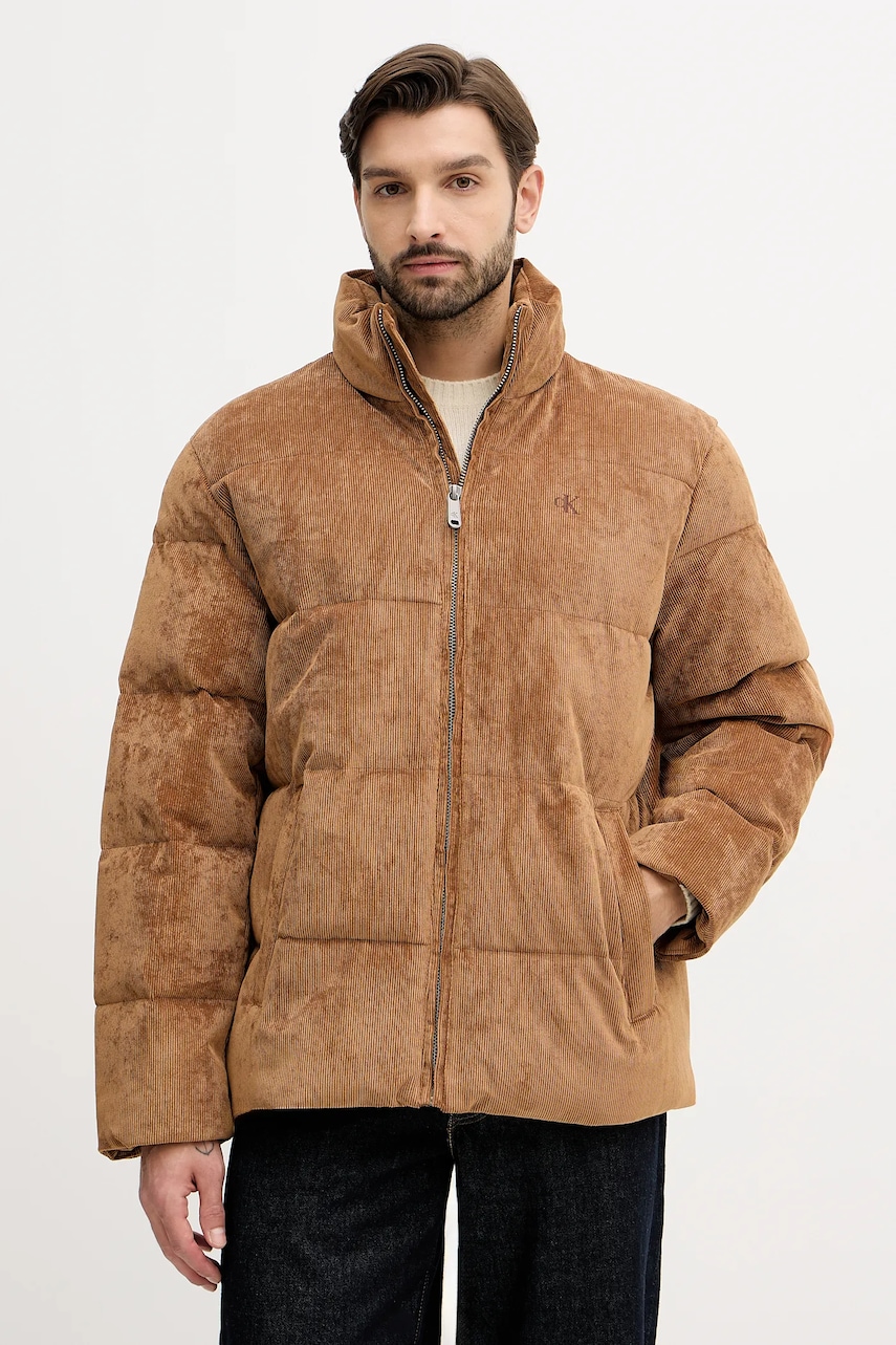 Bunda Calvin Klein Jeans hnědá barva, zimní, LV04RD501G