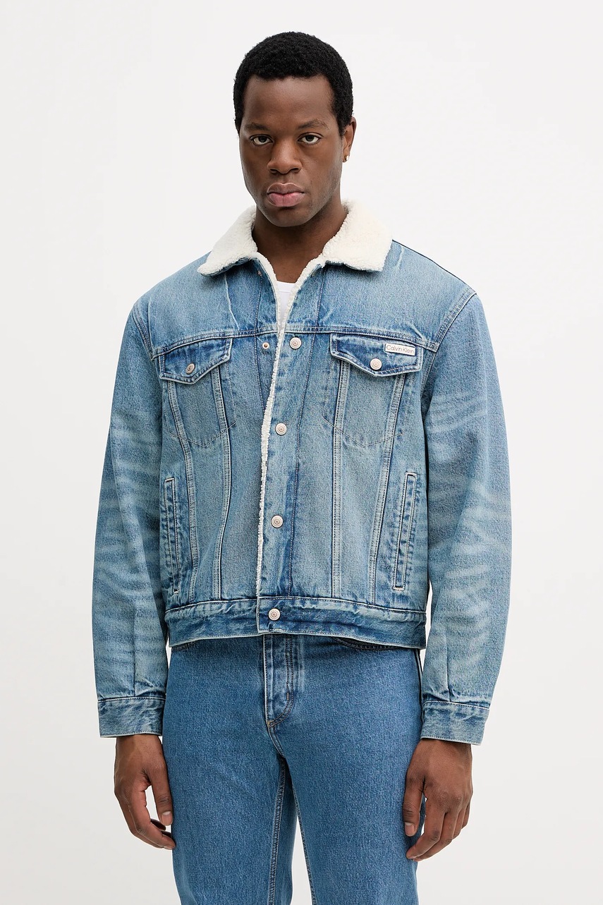 Džínová bunda Calvin Klein Jeans modrá barva, přechodná, LV04RD737G