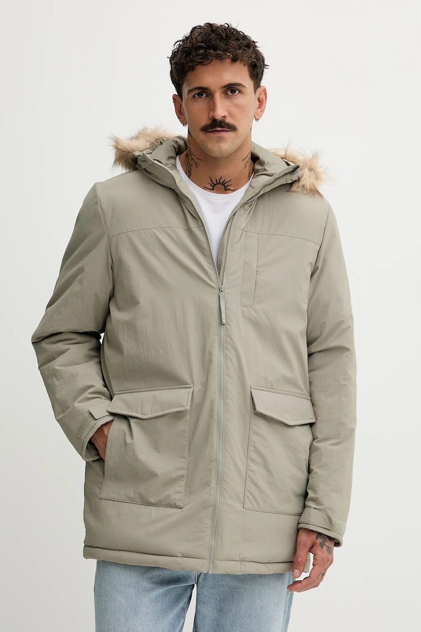 Levně Bunda adidas Paveric zelená barva, zimní, JX7747