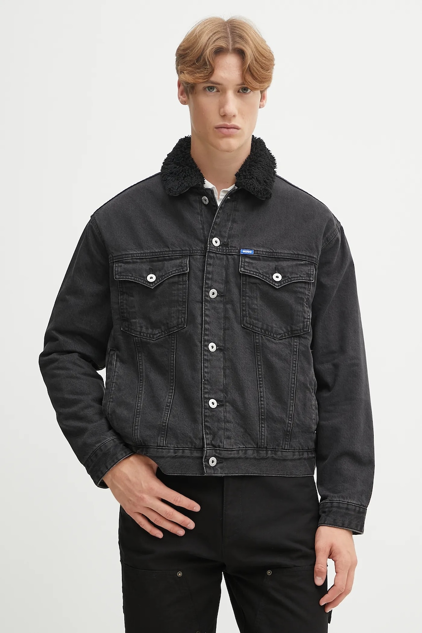 Hugo Blue geacă jeans culoarea negru, de tranziție, 50547149