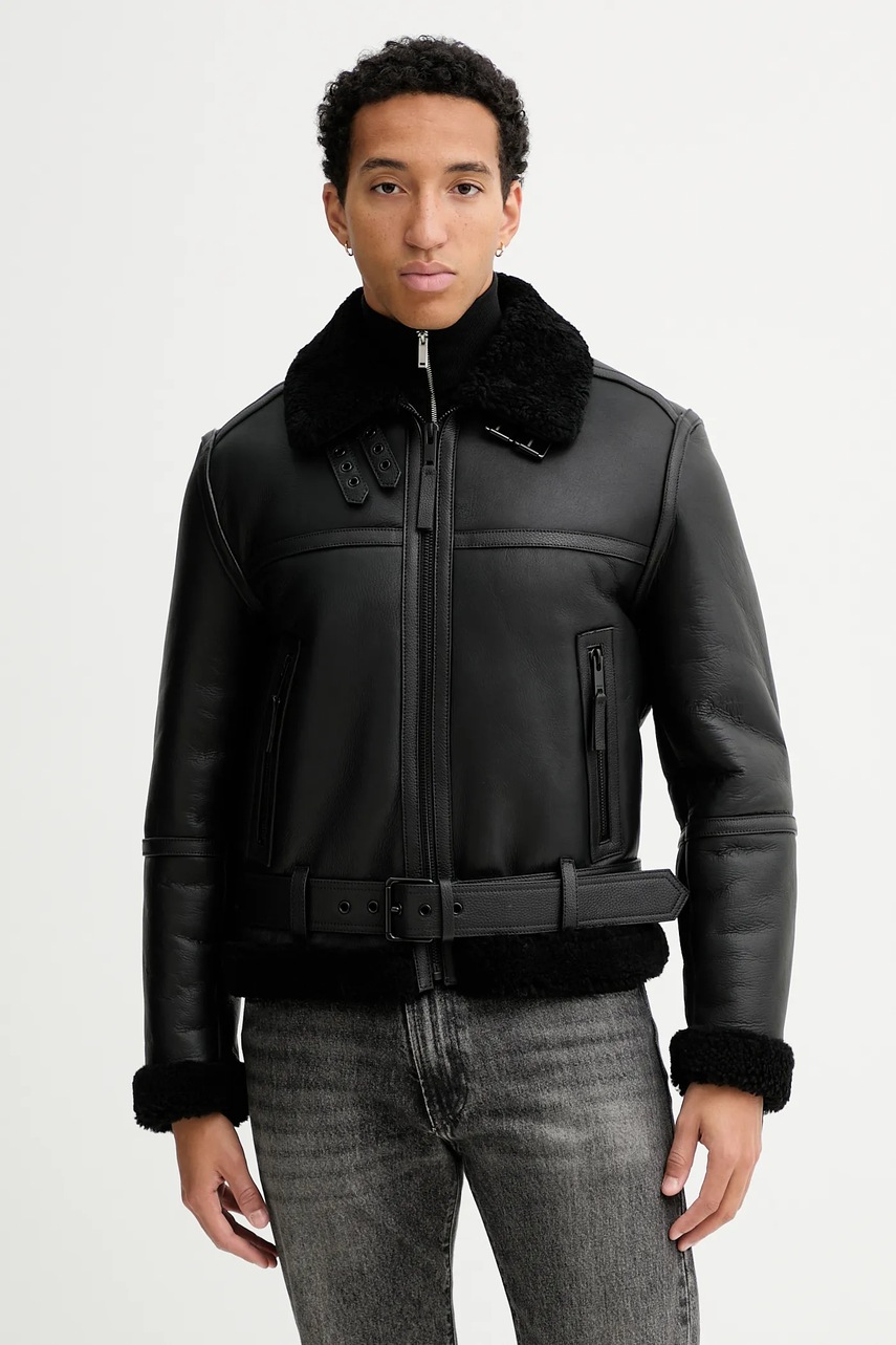 HUGO geacă de piele culoarea negru, de iarnă, 50546494