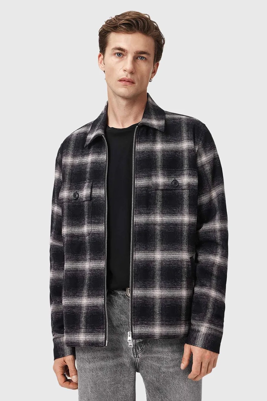 AllSaints geacă cu aspect de cămașă BAYO culoarea negru, de tranziție, M026OD
