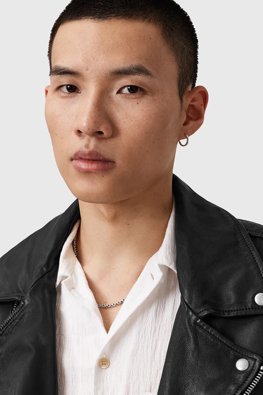 Кожаная куртка AllSaints BRADFORD цвет чёрный демисезонная M005LD