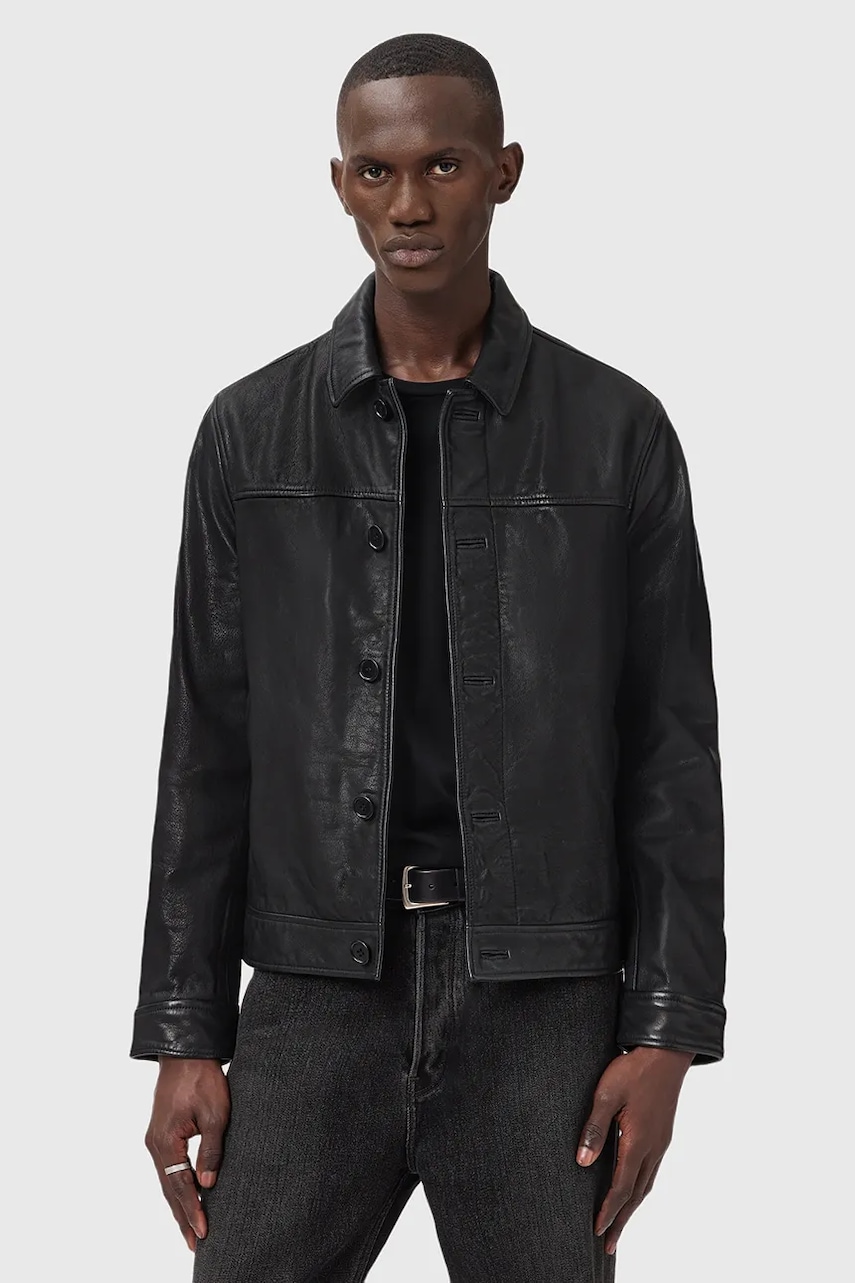 AllSaints geacă de piele NATES culoarea negru, de tranziție, M010LD