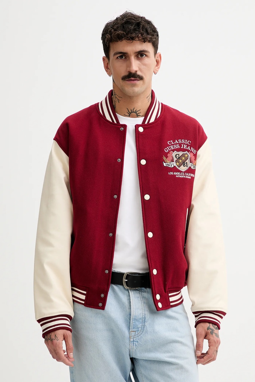

Бомбър яке с вълна Guess Jeans в червено преходен модел M5BL1E WEI02, Червен