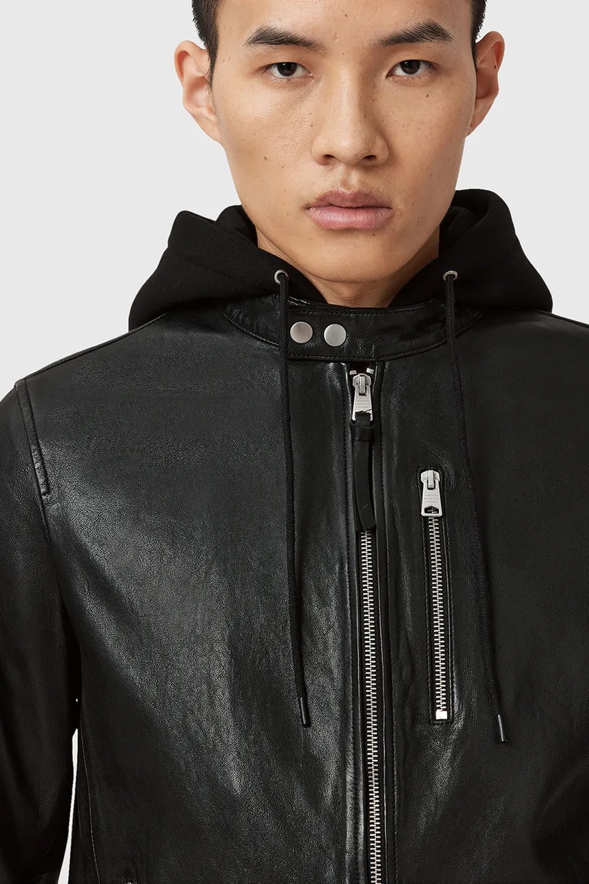 Кожаная куртка AllSaints ASHTON цвет чёрный демисезонная M013LD