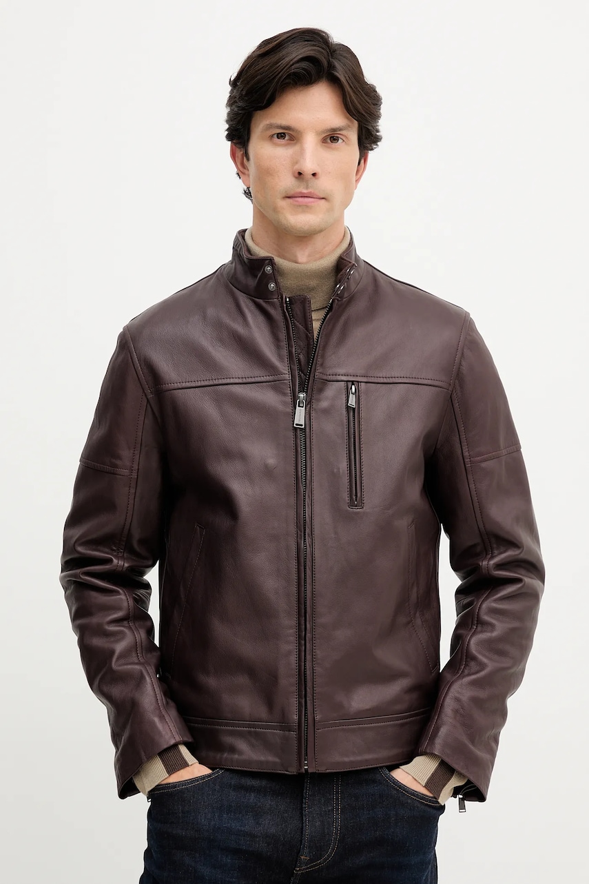 Trussardi geacă de piele culoarea maro, de tranzitie, R301M000004N
