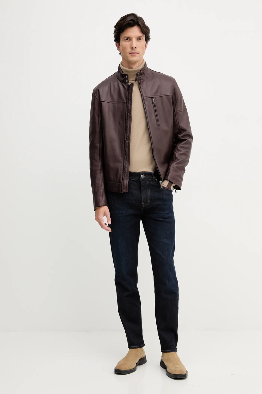 Кожаная куртка Trussardi цвет коричневый демисезонная R301M000004N