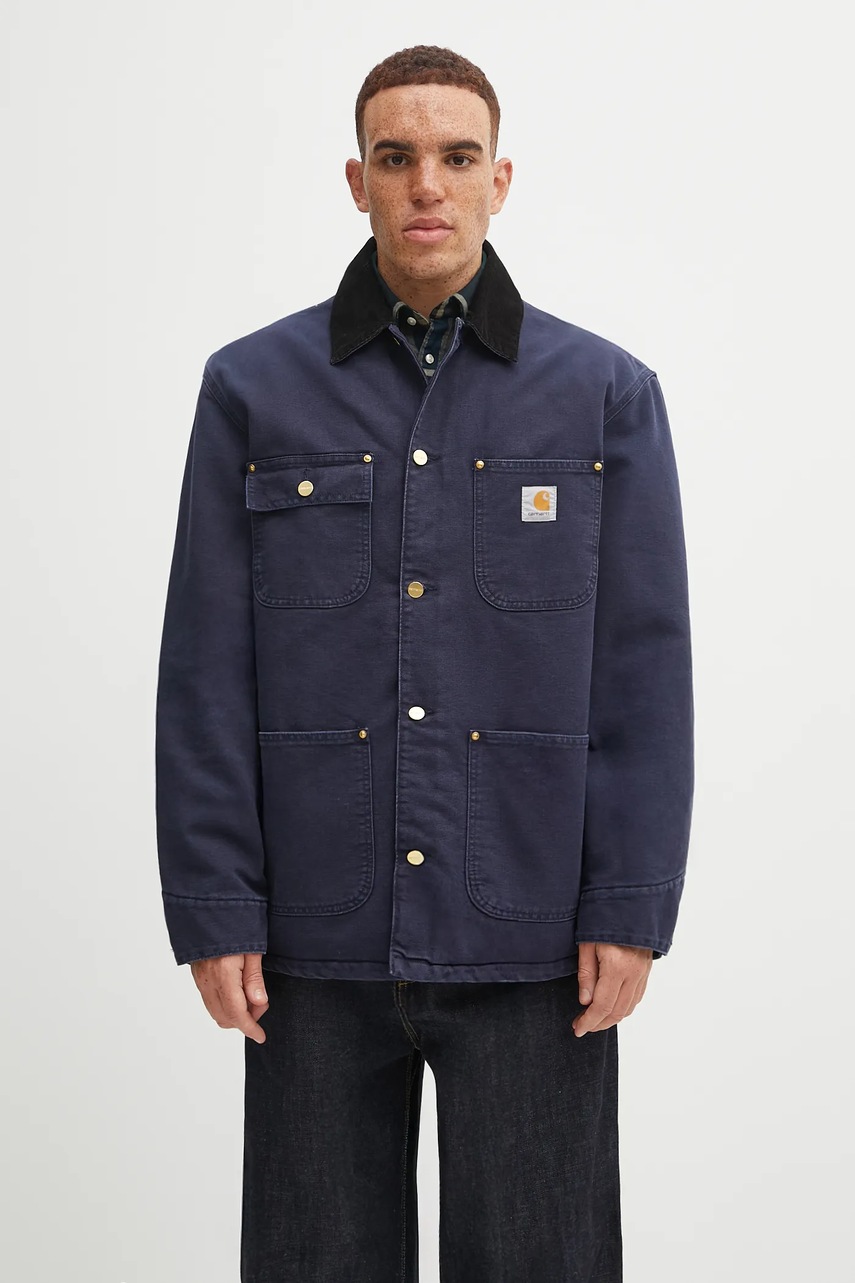Bavlněná bunda Carhartt WIP OG Chore Coat tmavomodrá barva, přechodná, I035613.0DI4O