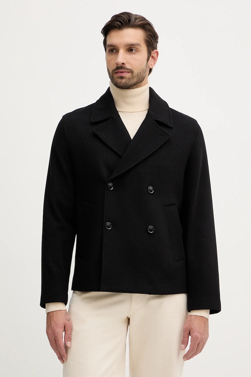 Sisley haină din amestec de lână culoarea negru, 2FCASN04A