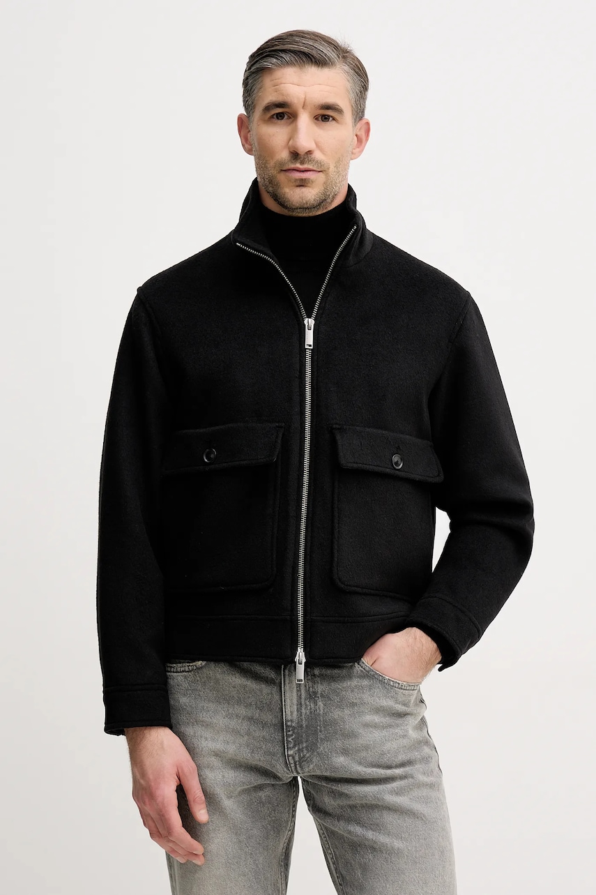 Sisley jachetă din amestec de lână culoarea negru, de tranziție, 2VLPSN049