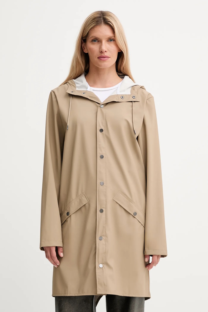 Rains geacă 12020 Long Jacket culoarea bej, de tranziție, 12020